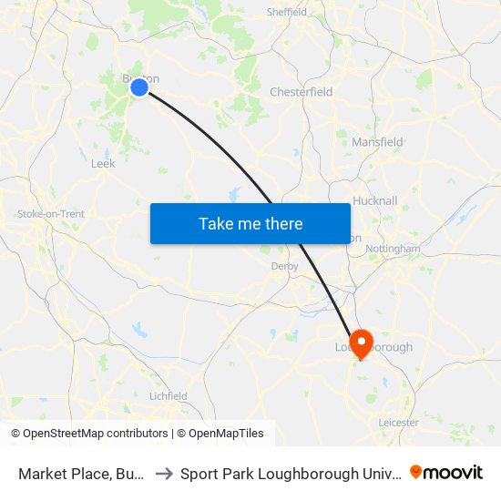 Market Place, Buxton to Sport Park Loughborough University map