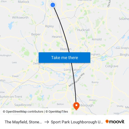 The Mayfield, Stonebroom to Sport Park Loughborough University map