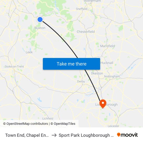 Town End, Chapel En Le Frith to Sport Park Loughborough University map