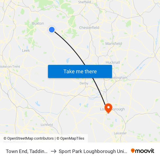 Town End, Taddington to Sport Park Loughborough University map