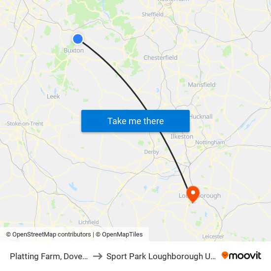 Platting Farm, Dove Holes to Sport Park Loughborough University map