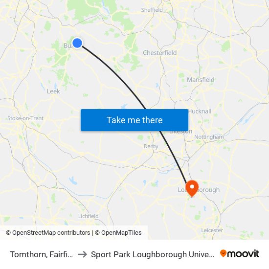 Tomthorn, Fairfield to Sport Park Loughborough University map