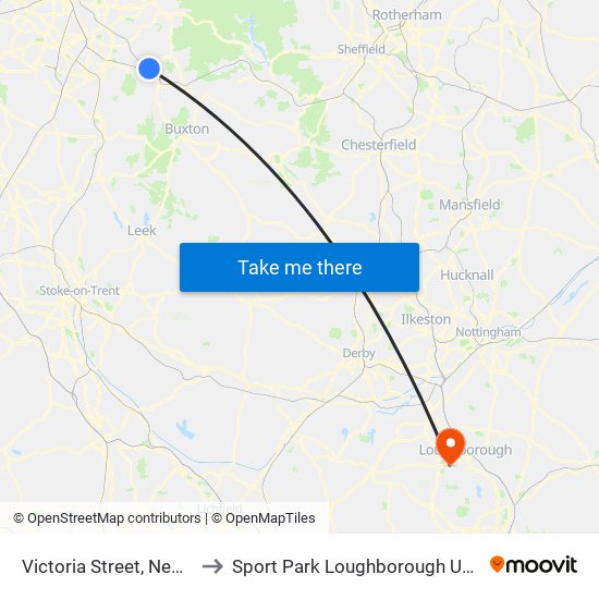 Victoria Street, New Mills to Sport Park Loughborough University map
