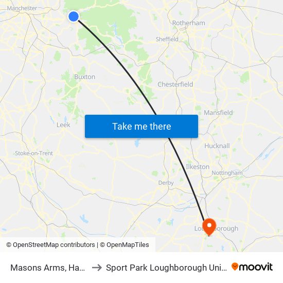 Masons Arms, Hadfield to Sport Park Loughborough University map