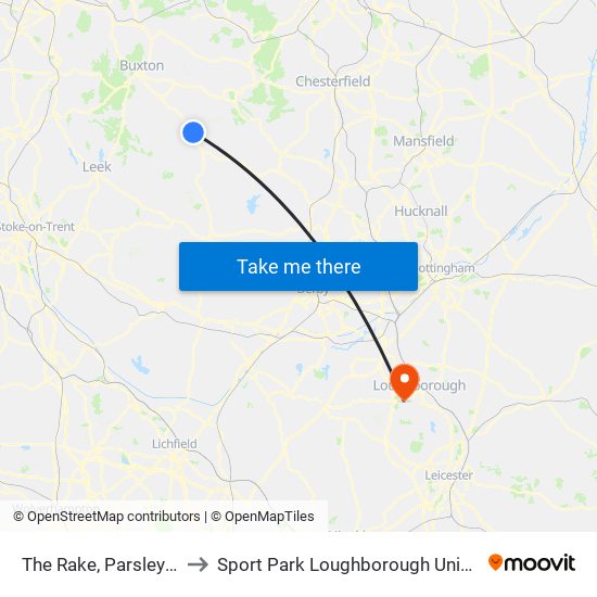 The Rake, Parsley Hay to Sport Park Loughborough University map