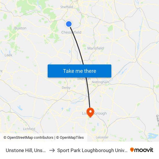 Unstone Hill, Unstone to Sport Park Loughborough University map