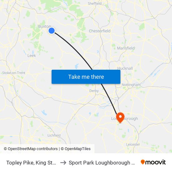 Topley Pike, King Sterndale to Sport Park Loughborough University map