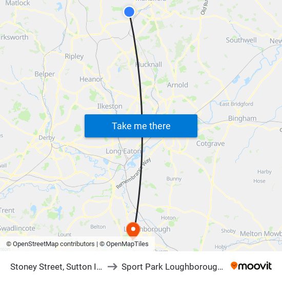 Stoney Street, Sutton In Ashfield to Sport Park Loughborough University map