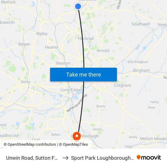 Unwin Road, Sutton Forest Side to Sport Park Loughborough University map