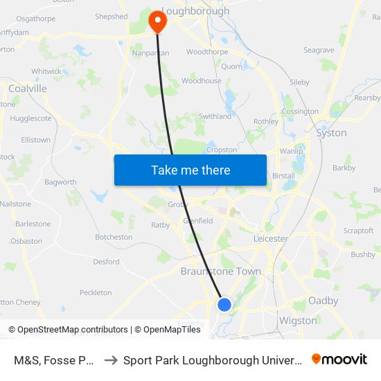 M&S, Fosse Park to Sport Park Loughborough University map