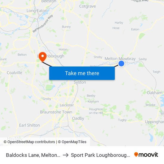 Baldocks Lane, Melton Mowbray to Sport Park Loughborough University map