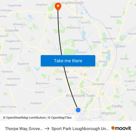 Thorpe Way, Grove Park to Sport Park Loughborough University map