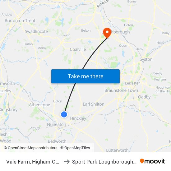 Vale Farm, Higham-On-The-Hill to Sport Park Loughborough University map