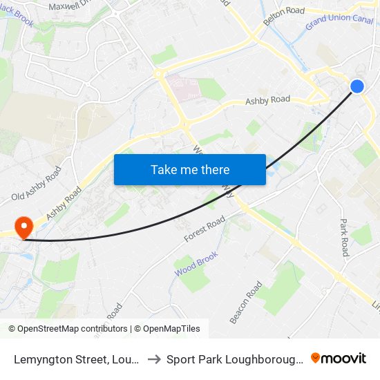 Lemyngton Street, Loughborough to Sport Park Loughborough University map