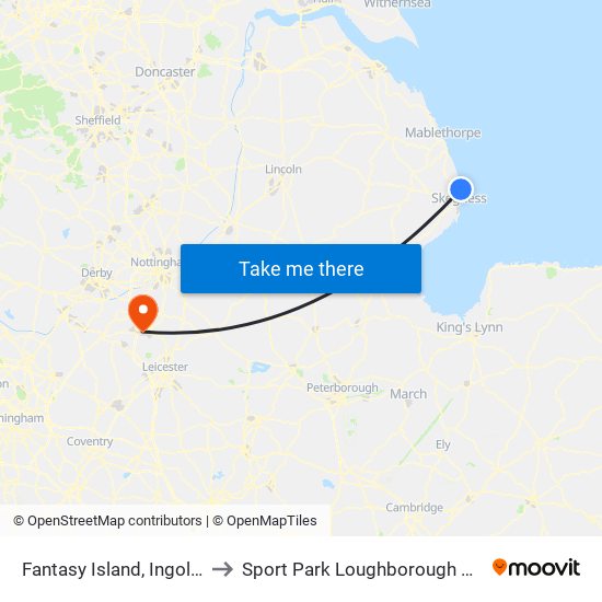 Fantasy Island, Ingoldmells to Sport Park Loughborough University map