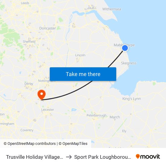 Trusville Holiday Village, Trusthorpe to Sport Park Loughborough University map
