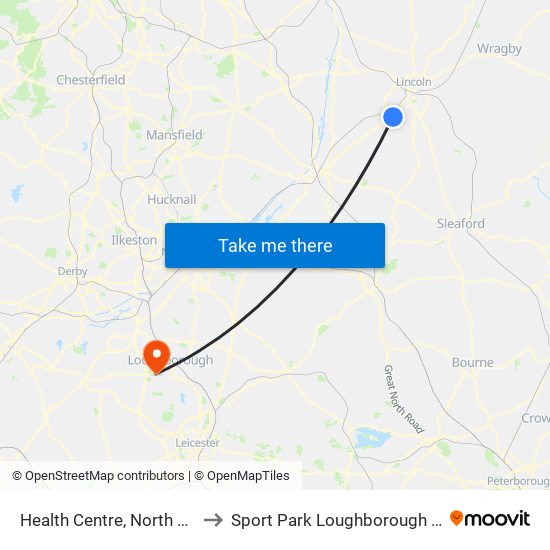 Health Centre, North Hykeham to Sport Park Loughborough University map