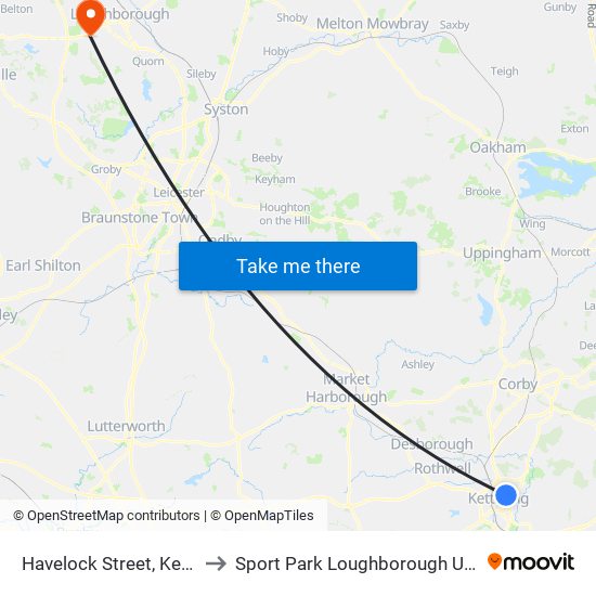 Havelock Street, Kettering to Sport Park Loughborough University map