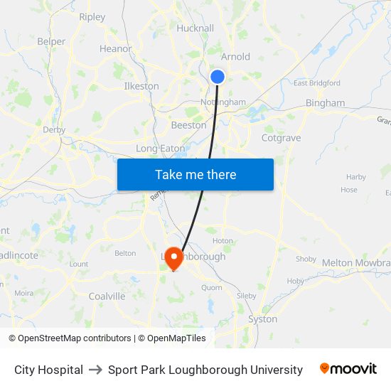 City Hospital to Sport Park Loughborough University map