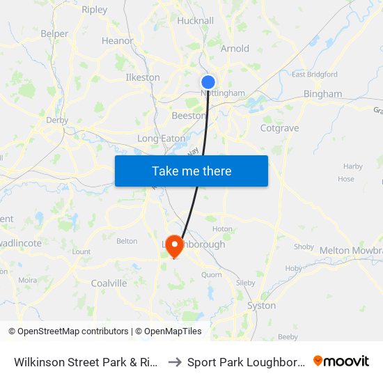 Wilkinson Street Park & Ride, Basford (Ba85) to Sport Park Loughborough University map