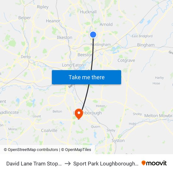 David Lane Tram Stop, Basford to Sport Park Loughborough University map
