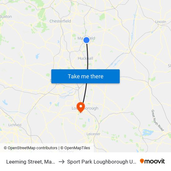 Leeming Street, Mansfield to Sport Park Loughborough University map