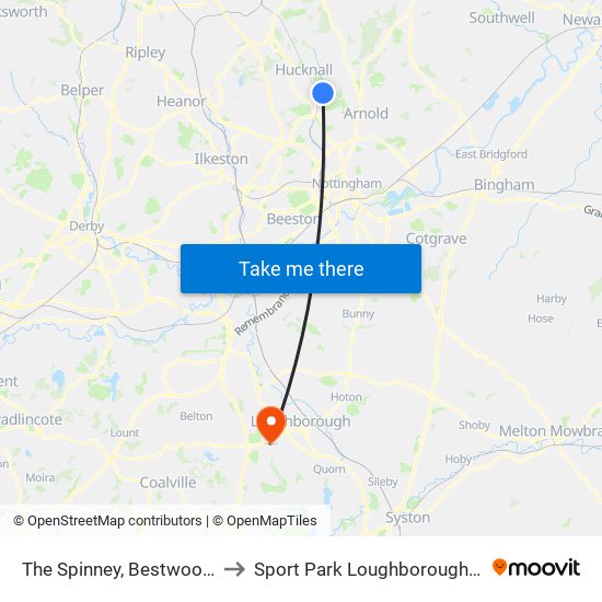 The Spinney, Bestwood Village to Sport Park Loughborough University map