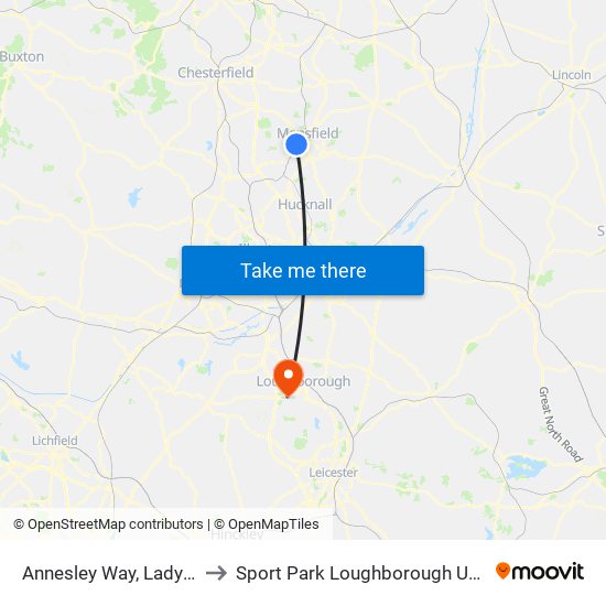 Annesley Way, Ladybrook to Sport Park Loughborough University map
