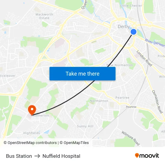 Bus Station to Nuffield Hospital map