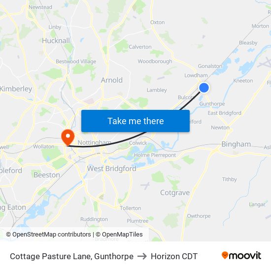Cottage Pasture Lane, Gunthorpe to Horizon CDT map