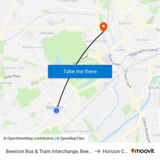 Beeston Bus & Tram Interchange, Beeston to Horizon CDT map