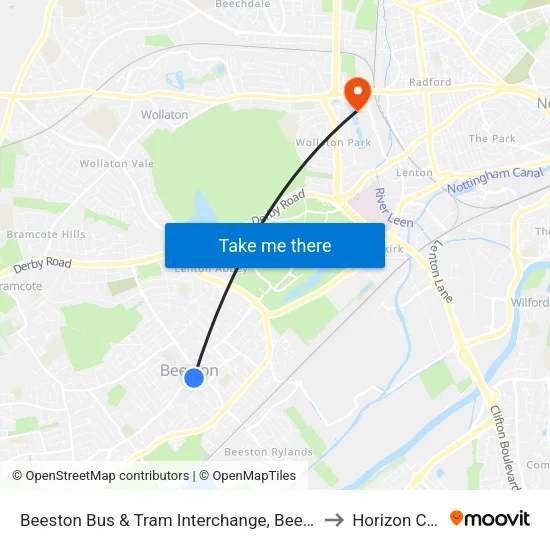 Beeston Bus & Tram Interchange, Beeston to Horizon CDT map