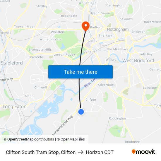 Clifton South Tram Stop, Clifton to Horizon CDT map