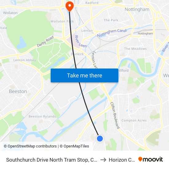 Southchurch Drive North Tram Stop, Clifton to Horizon CDT map