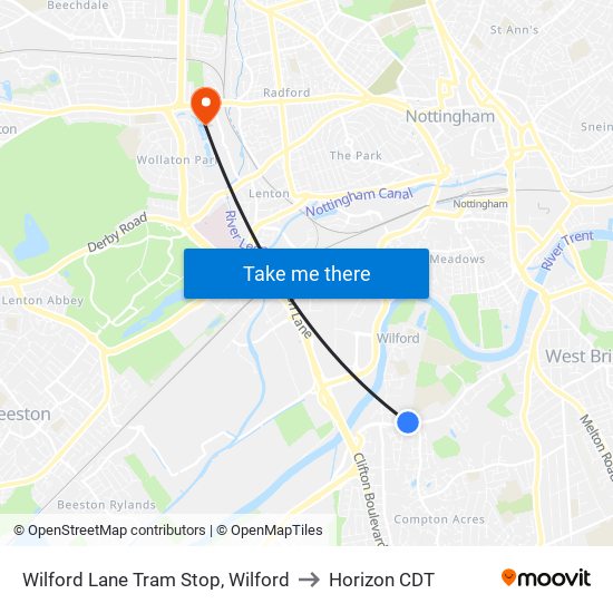 Wilford Lane Tram Stop, Wilford to Horizon CDT map
