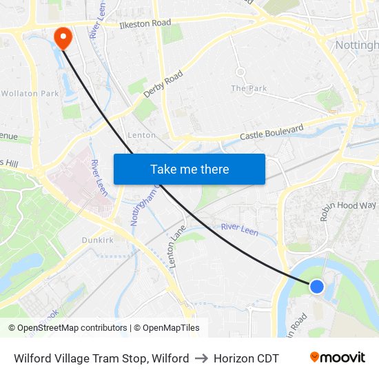 Wilford Village Tram Stop, Wilford to Horizon CDT map