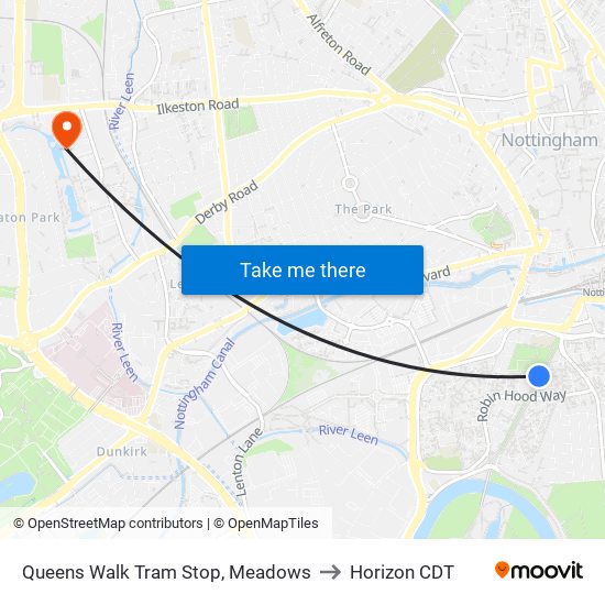 Queens Walk Tram Stop, Meadows to Horizon CDT map