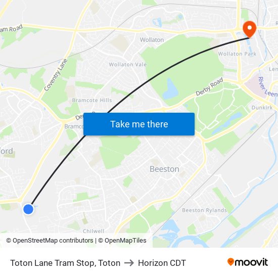Toton Lane Tram Stop, Toton to Horizon CDT map
