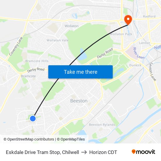 Eskdale Drive Tram Stop, Chilwell to Horizon CDT map