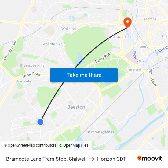Bramcote Lane Tram Stop, Chilwell to Horizon CDT map