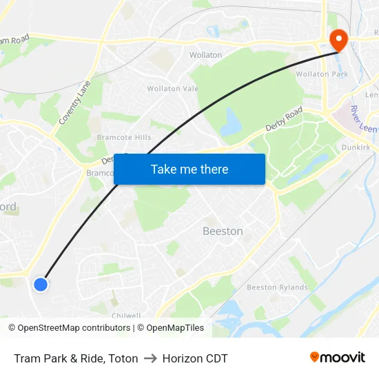 Tram Park & Ride, Toton to Horizon CDT map