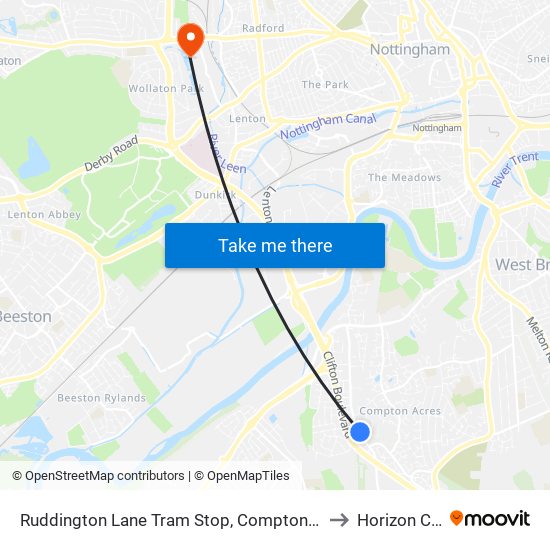 Ruddington Lane Tram Stop, Compton Acres to Horizon CDT map