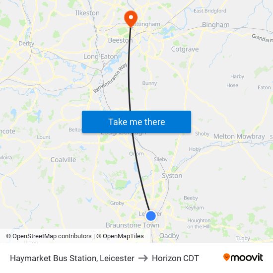 Haymarket Bus Station, Leicester to Horizon CDT map