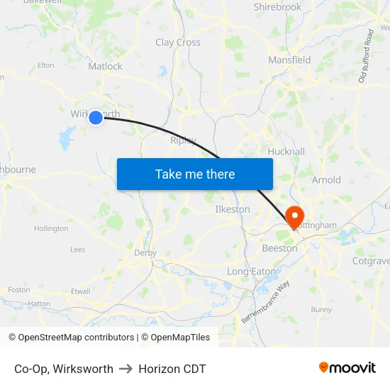 Co-Op, Wirksworth to Horizon CDT map