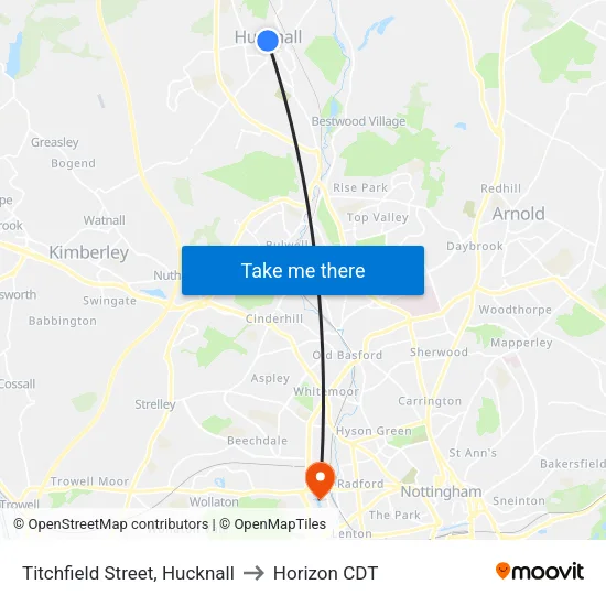 Titchfield Street, Hucknall to Horizon CDT map