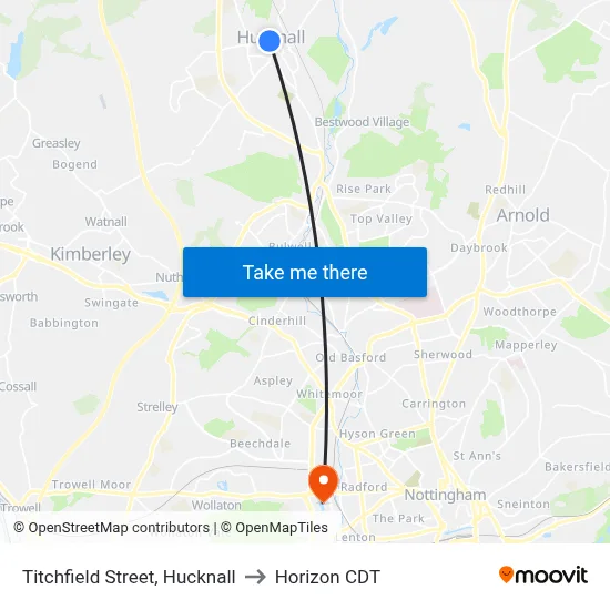 Titchfield Street, Hucknall to Horizon CDT map