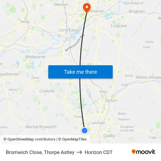 Bromwich Close, Thorpe Astley to Horizon CDT map