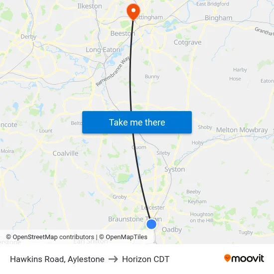 Hawkins Road, Aylestone to Horizon CDT map
