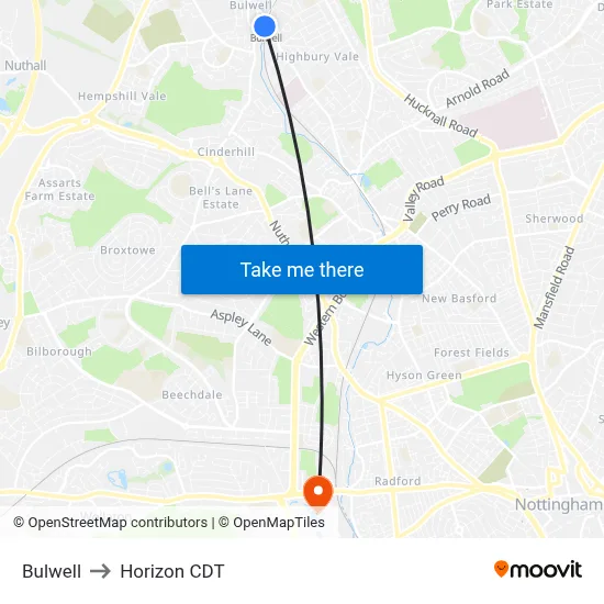 Bulwell to Horizon CDT map