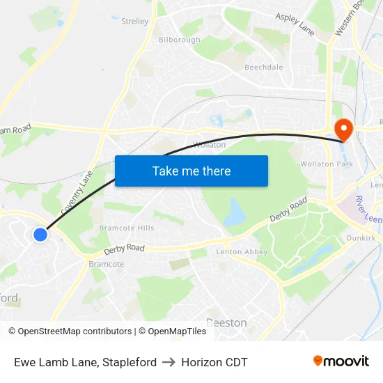Ewe Lamb Lane, Stapleford to Horizon CDT map